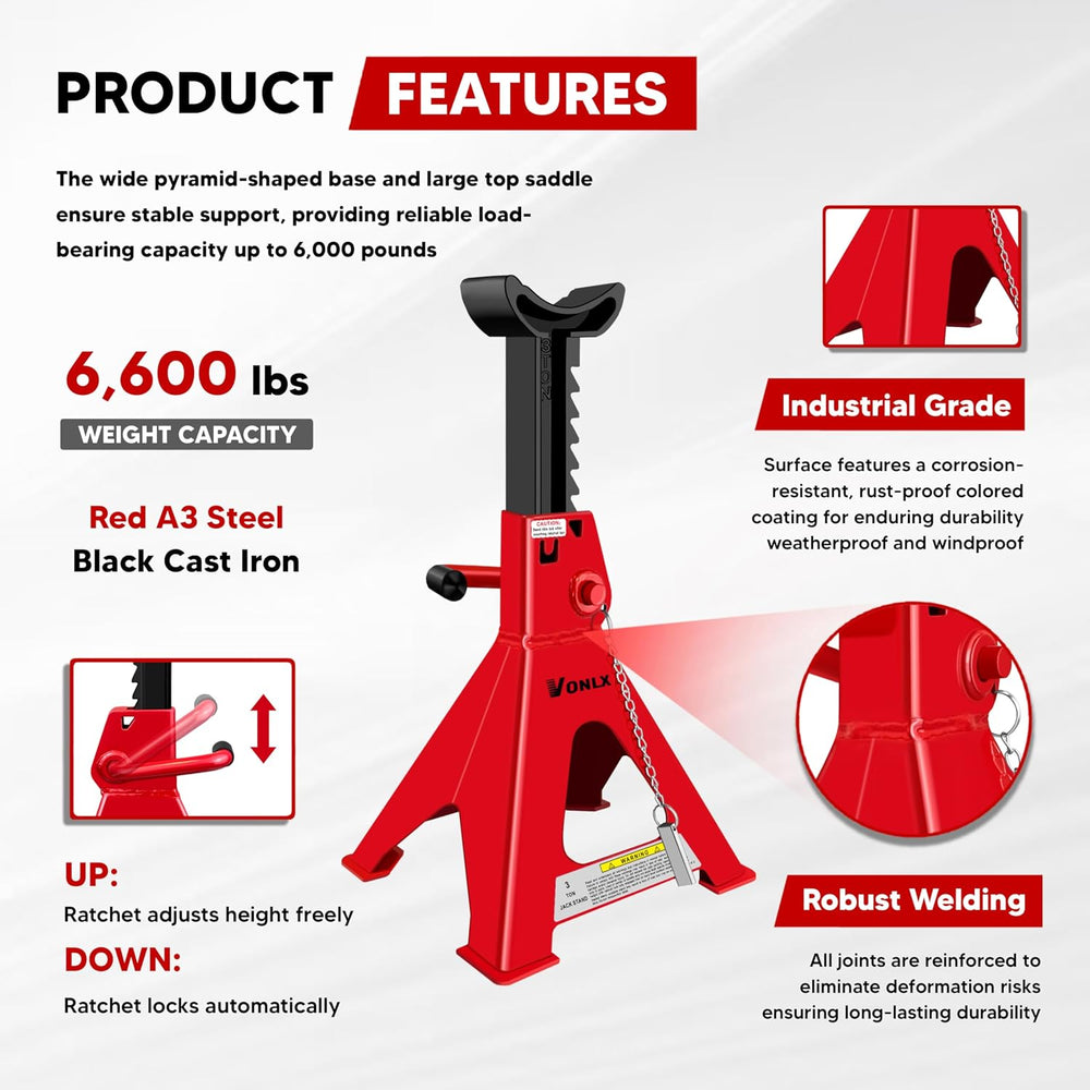 3 Ton Car Jack Stands Adjustable Auto Floor Jackstands with Double Locking an...