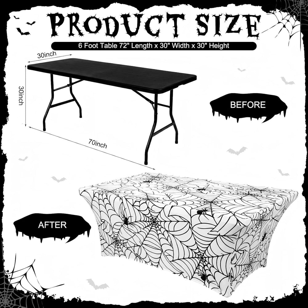 Frienda 2 Pcs Halloween Tablecloth 6ft White Spiderweb Stretch Table Covers