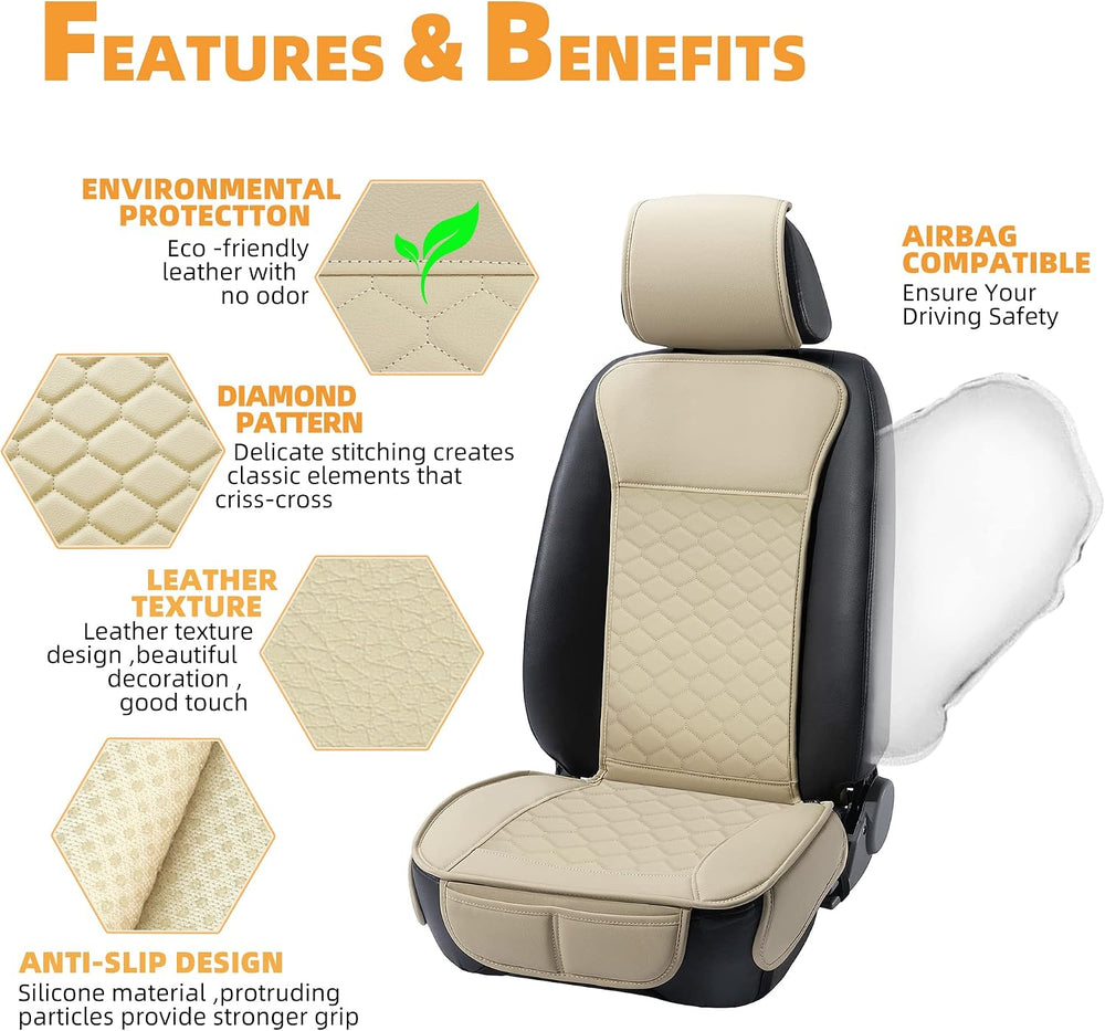 Elantrip Leather Car Seat Covers Front 2PC Waterproof Universal Fit Beige | E...