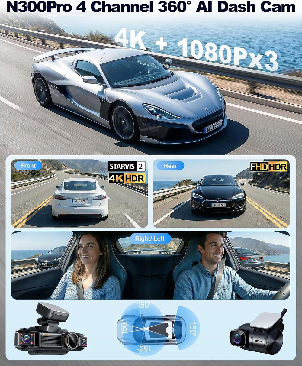 4K STARVIS 2 Dash Cam Front Rear with 5.8G WiFi 128GB Card, N300Pro