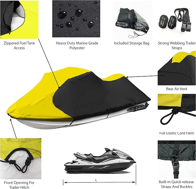 Trailerable Jet Ski Cover, Waterproof Marine Grade 600D Heavy Duty Polyester