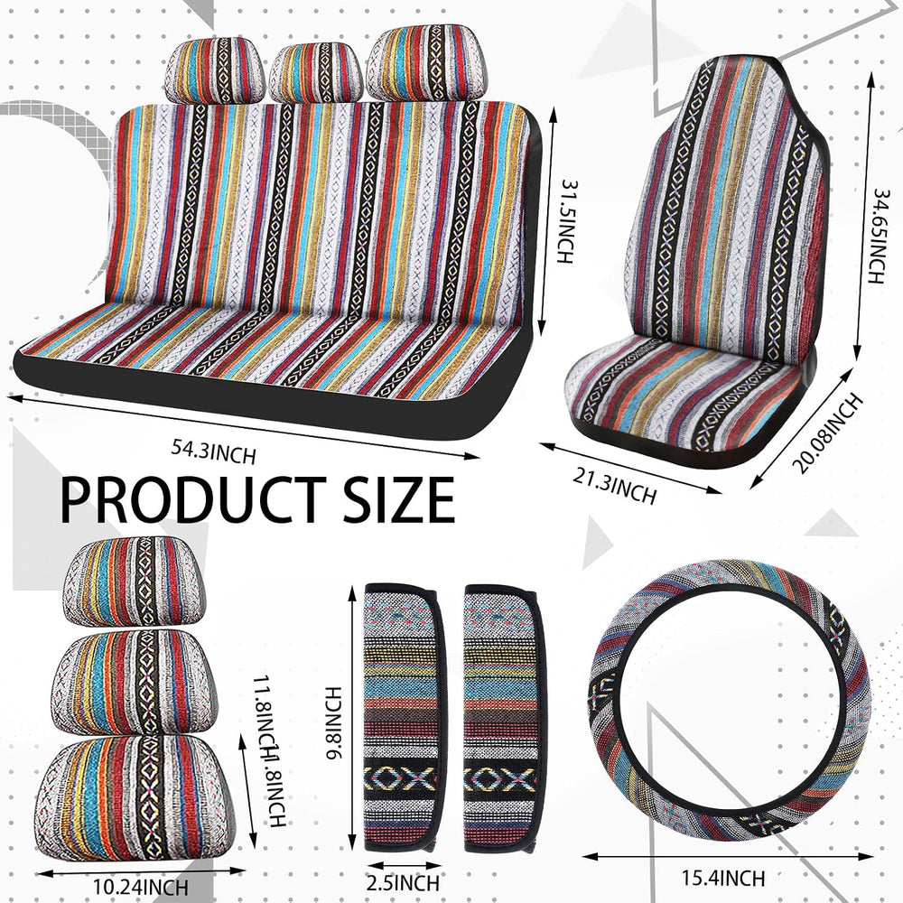 Frienda 14 Pcs Baja Saddle Blanket Car Seat Covers Full Set, Stripe Style