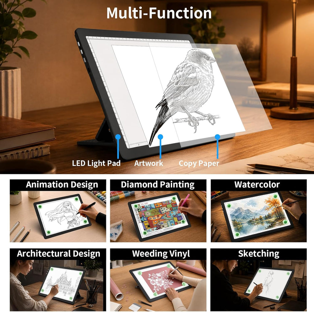 LEACUBER Rechargeable A4 Light Pad with Stand, Super Bright Magnetic Tracing ...