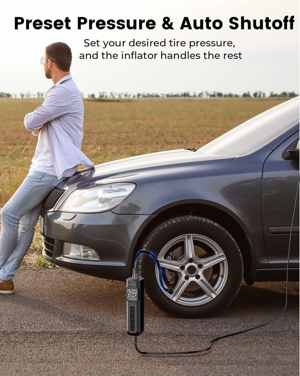 Tire Inflator Portable Air Compressor, 1 Min Fast Inflation Bike Pump with Di...