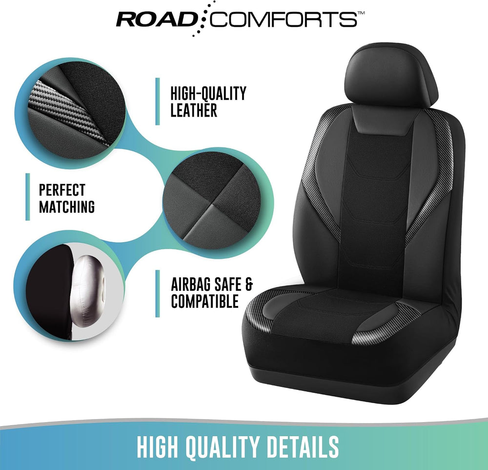 Road Comforts Car Seat Cover, Leather Mesh Front Seat Cover, Universal Fit fo...