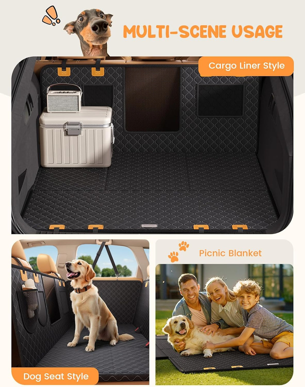 Lamicall Dog Car Seat Cover for Back Seat with Hard Bottom for Car & SUV L