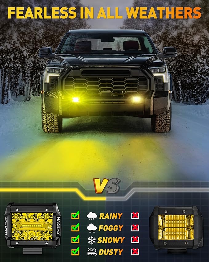 NAOEVO 4 Inch LED Pod Lights, Spot Flood Yellow LED Fog/Driving/Off Road Lights