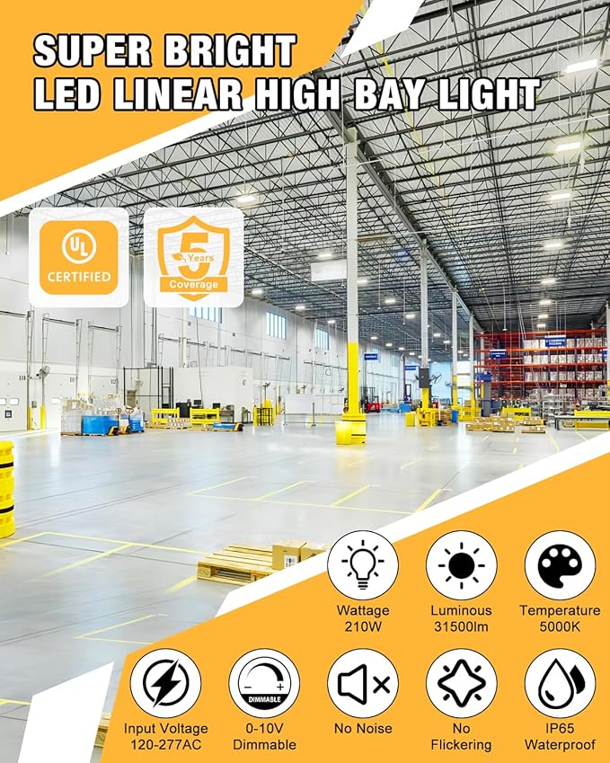 LED Linear High Bay Light, 210W LED High Bay Shop Lights Fixture, Compatible