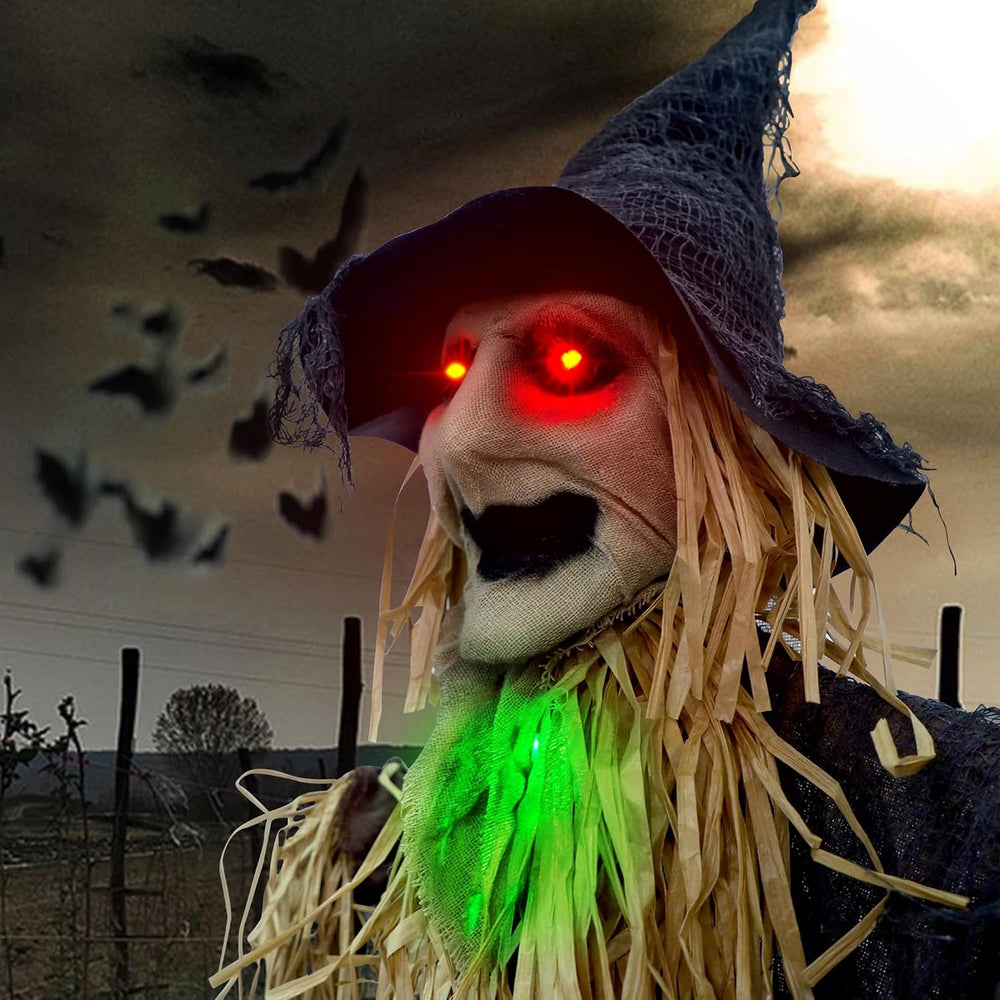 ATDAWN 6FT Halloween Standing Scarecrow, Life-Size Animated Ghost Decor with ...