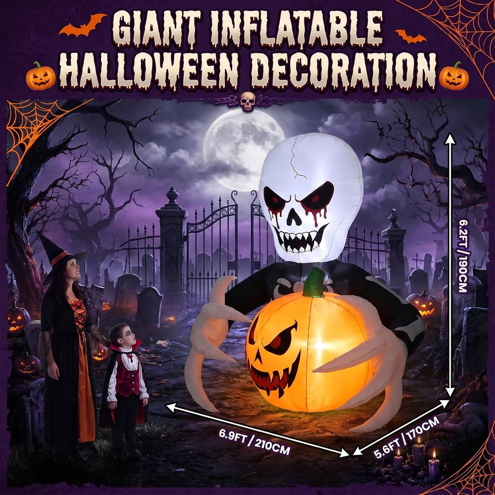 Gardwin 7 FT Halloween Inflatables Skeleton Reaper with Jack-o'-Lantern O...
