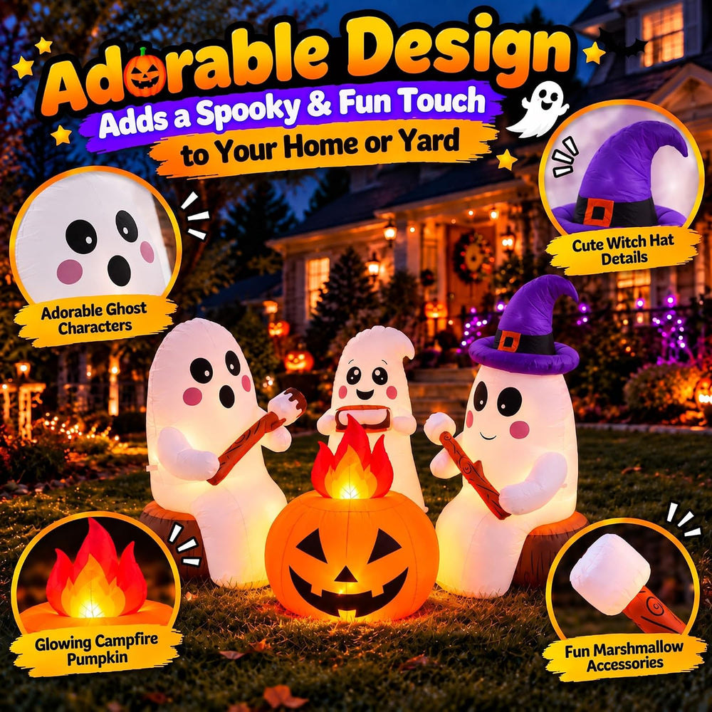 ZPISF 7.5 FT Halloween Inflatables 3 Cute Ghosts Roasting Marshmallows by Cam...
