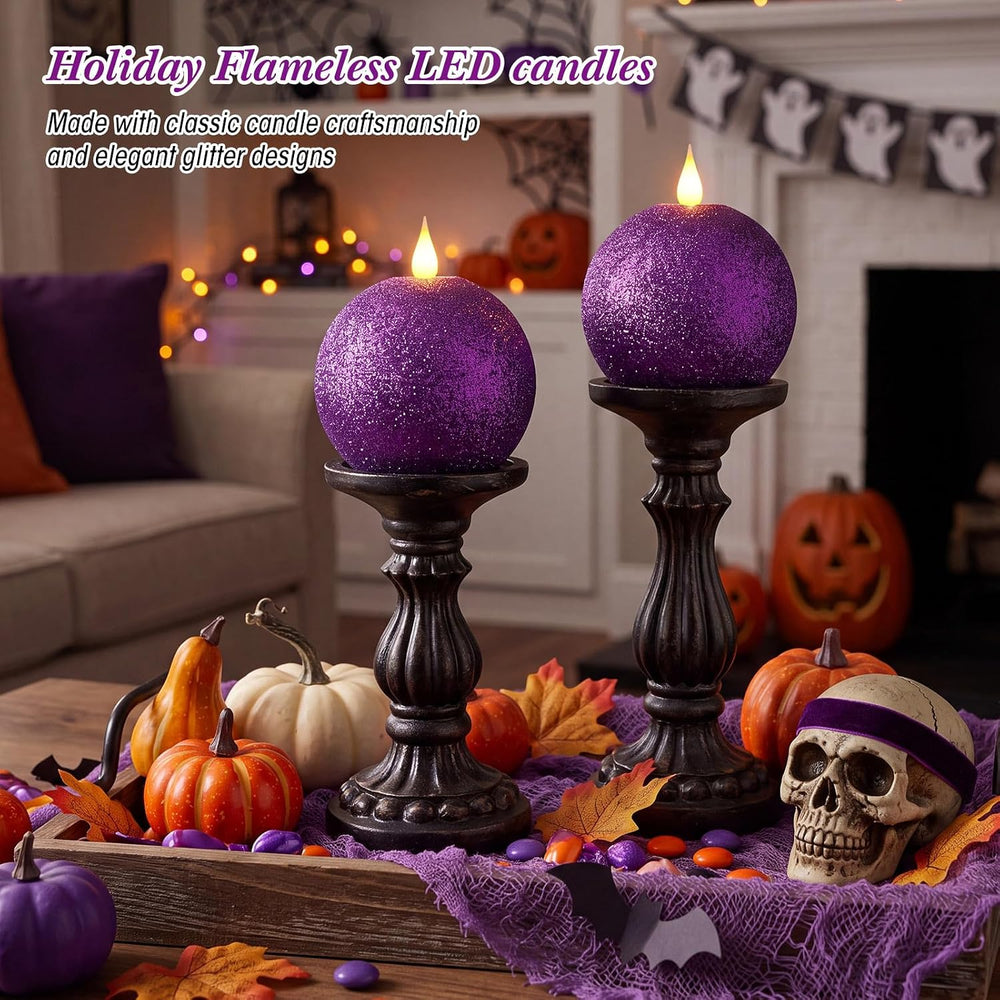 Retisee 2 Pcs Halloween Flameless Candles Real Wax Round with Remote Timer