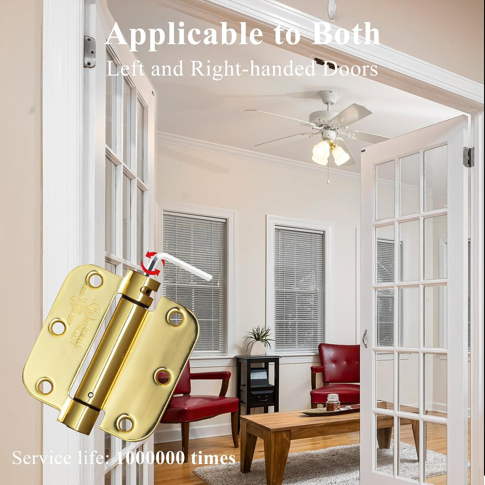 Sophia 4 Pack Self-Closing Door Hinge 3.5 Inch Rounded 5/8 Radius, Spring Loa...