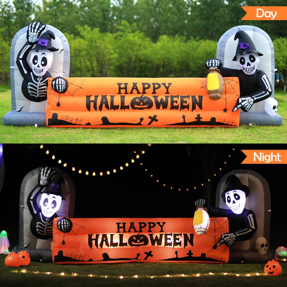 10FT Large Halloween Inflatable Decorations Skeleton Tombstone Banner, Build-...