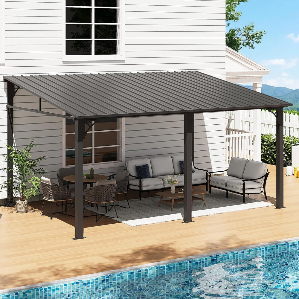 Aoxun 10' x 14' Lean to Gazebo Pergola with Sloping Roof for Patio, B...