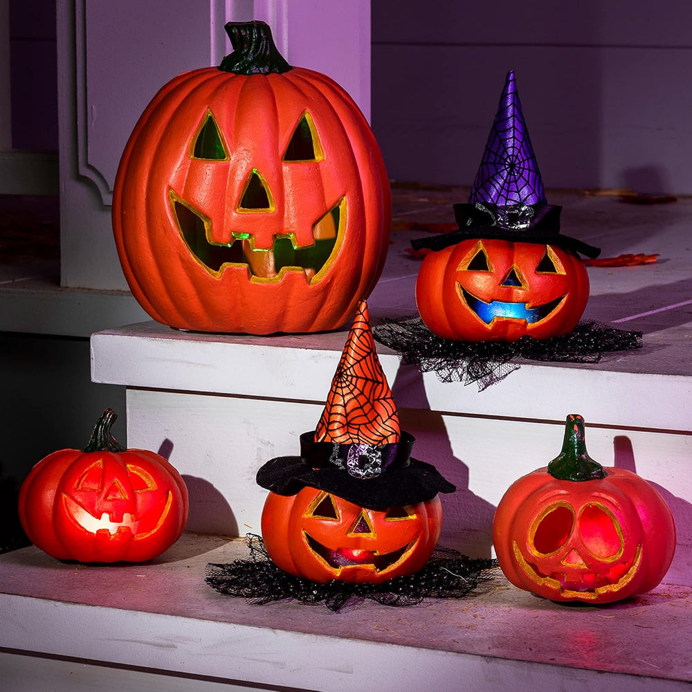 JOYIN 5 Pcs Light Up Halloween Pumpkin Decor Jack O Lantern Decorations Outdo...