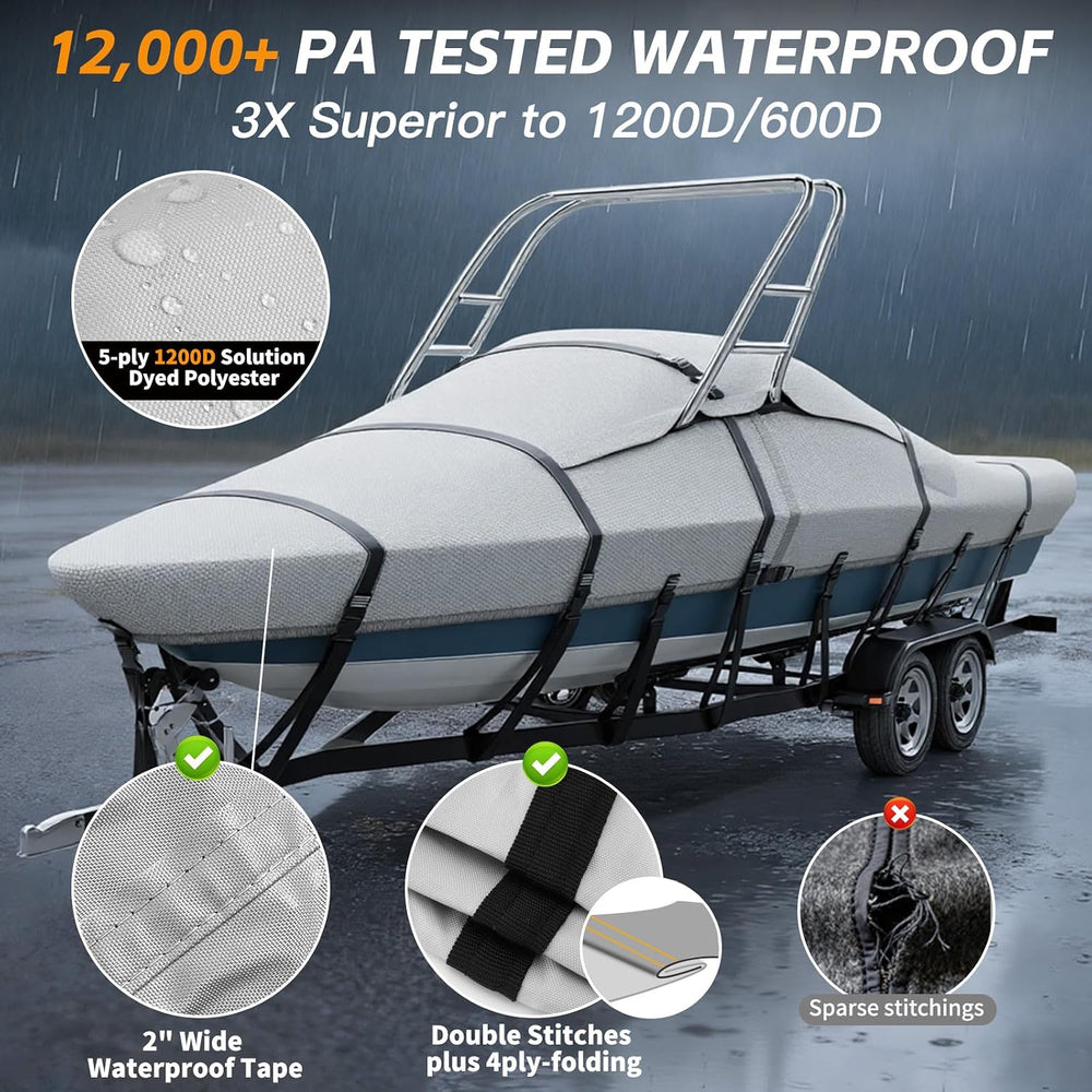 1200D Waterproof Ski&Wakeboard Tower Boat Cover with Storage Bag,22'-...