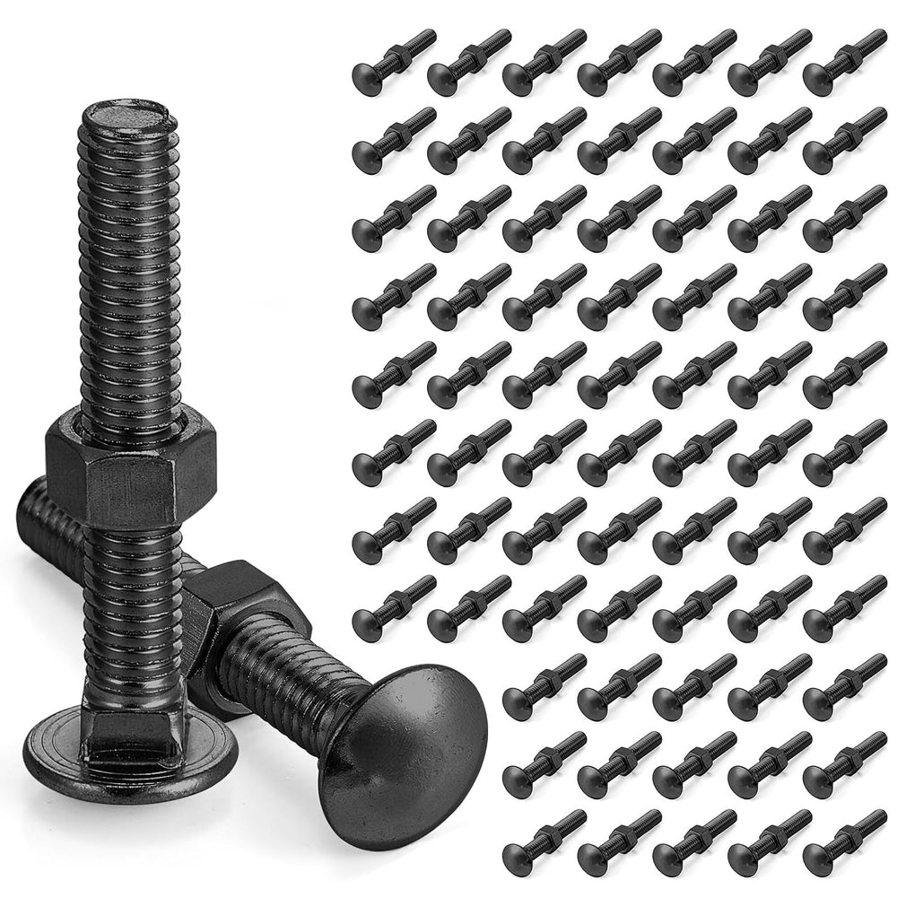 Yaocom 75 Pack Carriage Bolts with Nuts 3/8-16 x 2-1/2 Inch, Black