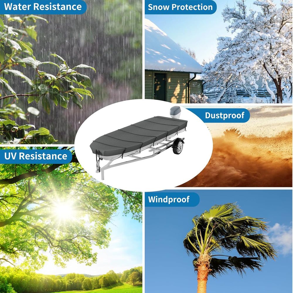 Jon Boat Cover 10-12ft,1200D 5-Layer Waterproof Oxford Fabric,Heavy Duty UV P...