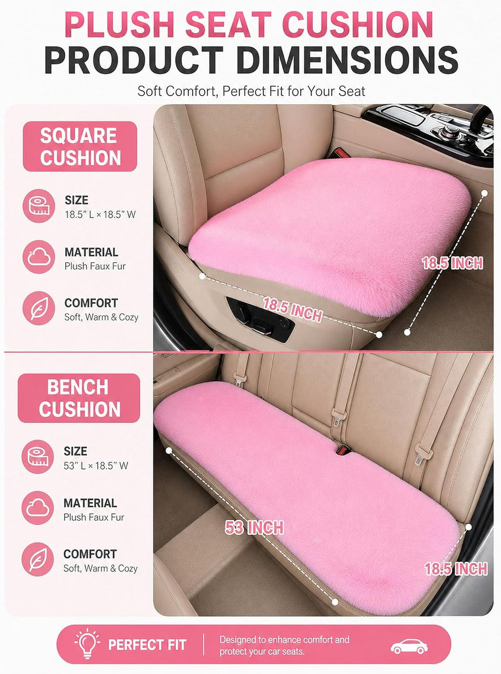 Faux Rabbit Fur Car Seat Cushion Winter Warm Plush Pad For Sedan SUV Truck