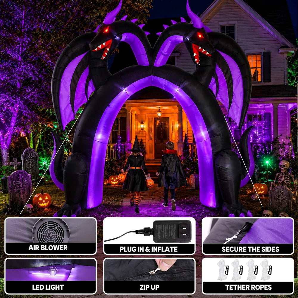 10FT Halloween Inflatable Dragon Archway, Double Headed Walk Through Decor