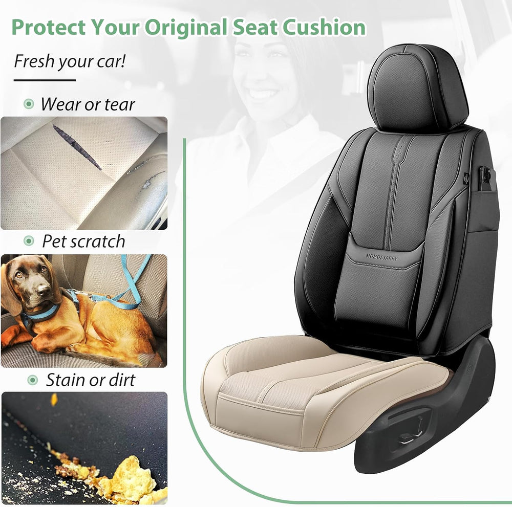 2 Pack Leather Front Car Seat Cover Bottom Only Universal Light Beige