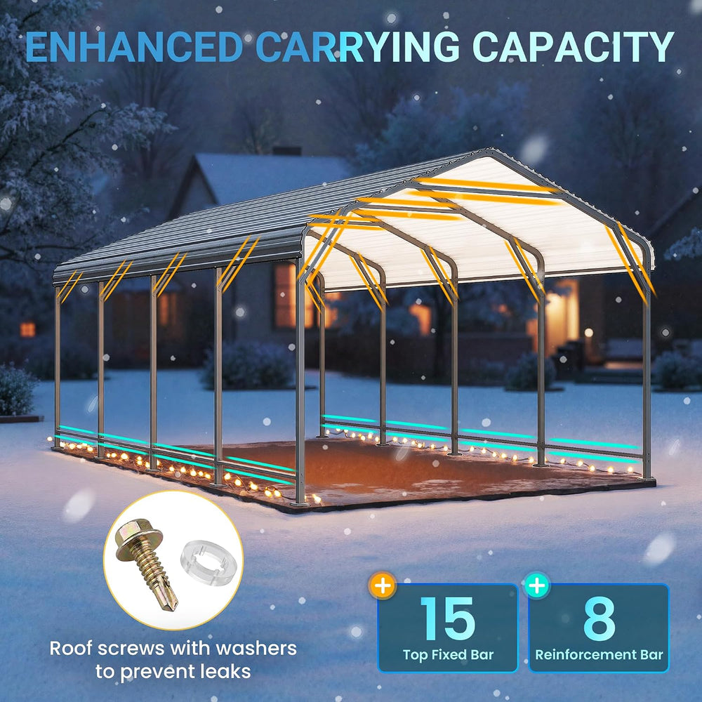 12' X 20' Metal Carport, Heavy Duty Carport with Thicker Frame and Ba...