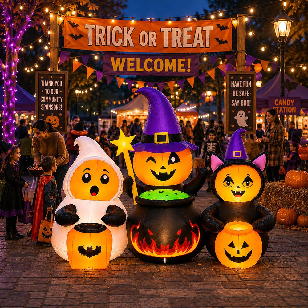 7FT Halloween Inflatables Costumed Pumpkin Trio Party Yard Decoration