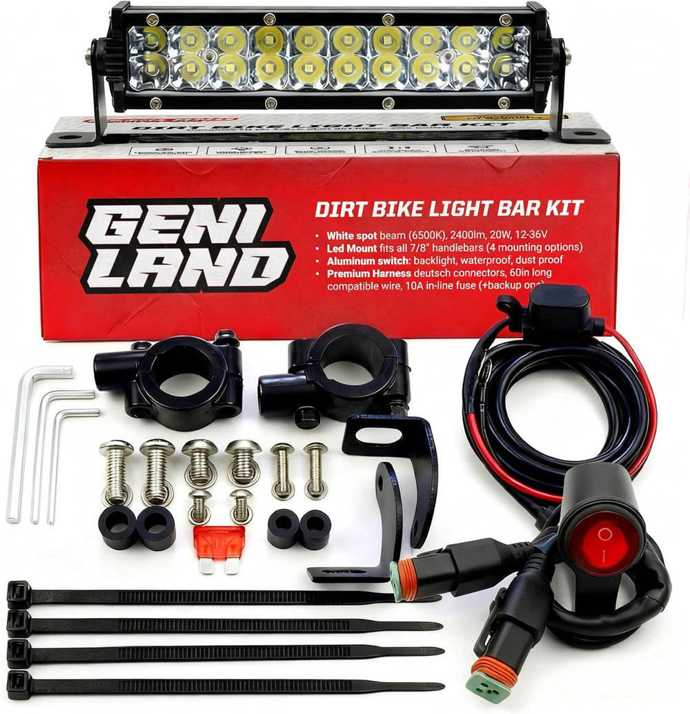 Dirt Bike Light Bar Kit, Plug-Play Dirt Bike Headlight, 7/8” Handlebar (Batte...