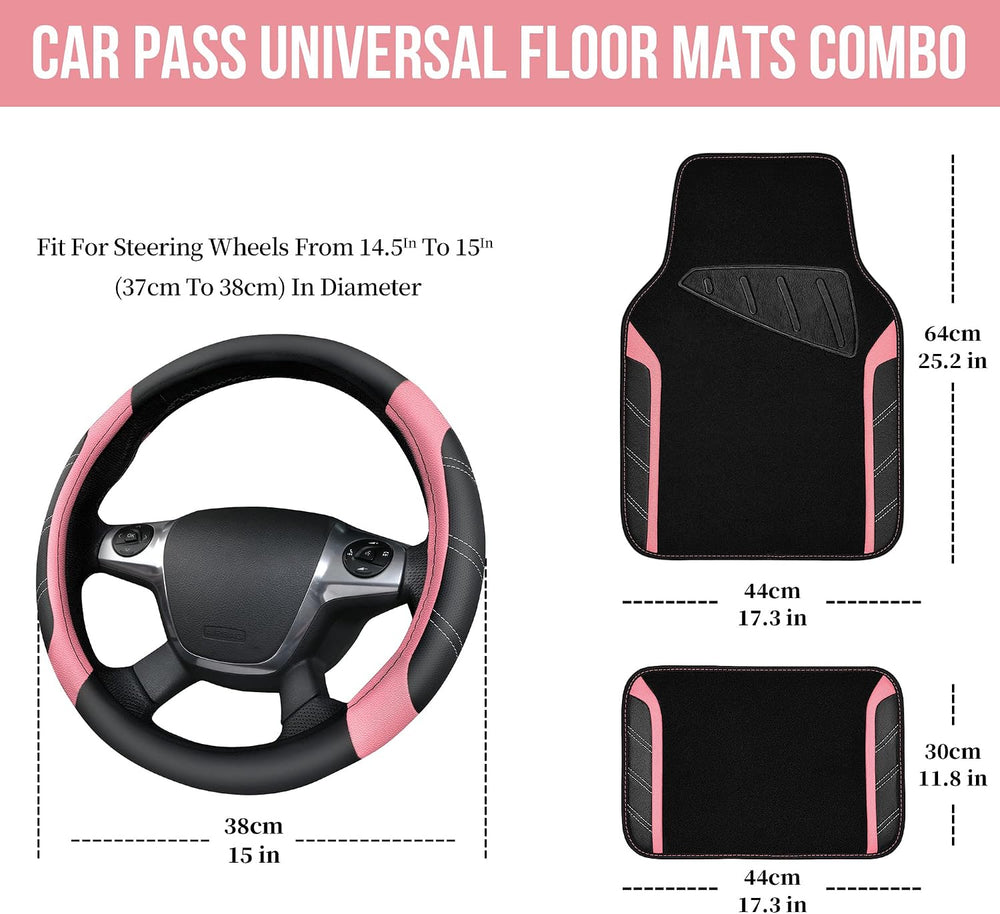 CAR PASS Microfiber Steering Wheel Cover and Waterproof Car Floor Mats,Leathe...