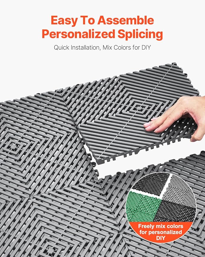 VEVOR Interlocking Drainage Mat, 12” x 12” Modular Interlocking Cushion (40 Pcs)