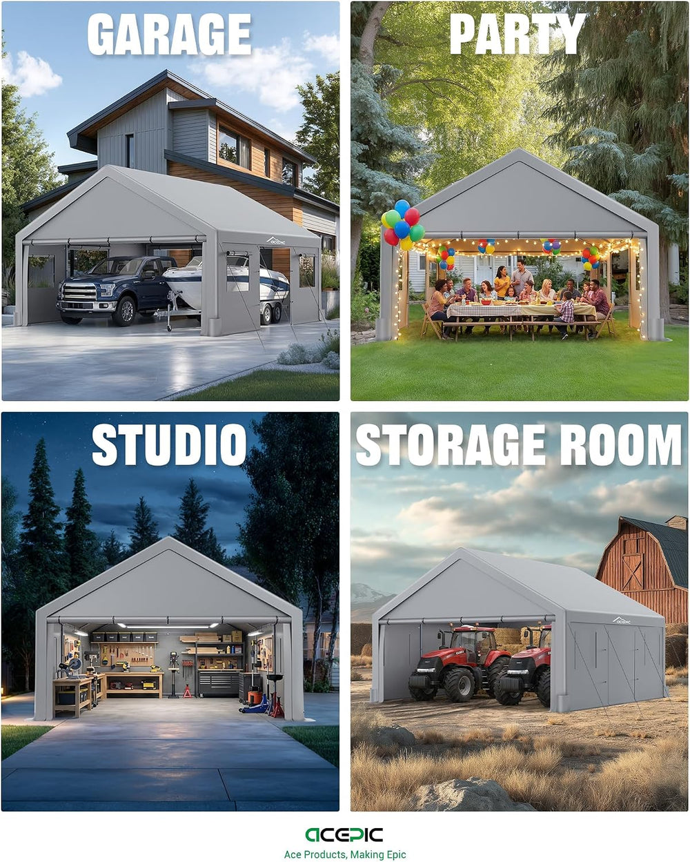 ACEPIC Upgraded Carport Heavy Duty 20x20, Drive Through Portable Garage