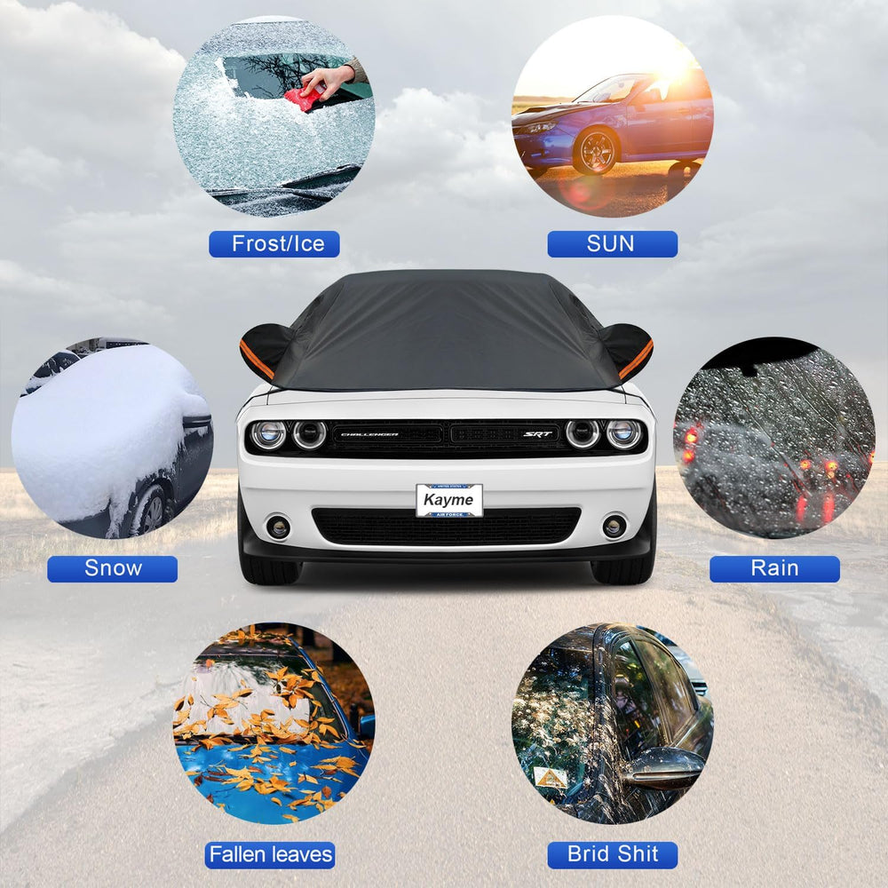 Kayme Half Car Cover, Windshield Cover for Ice and Snow Top with Reflective S...