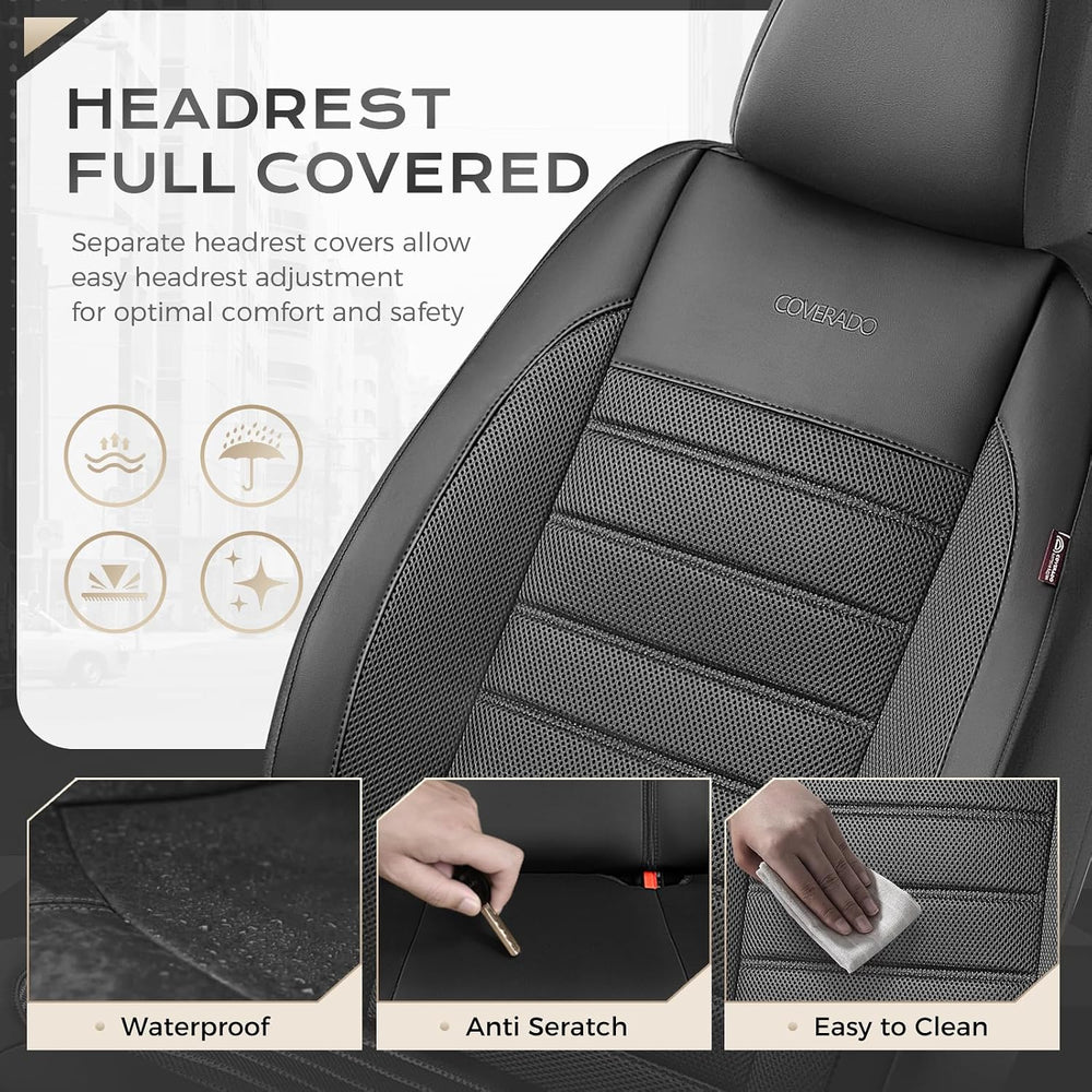 Coverado Car Seat Covers Front Seats Luxury Leather Automotive Mesh 2 Pack Ai...