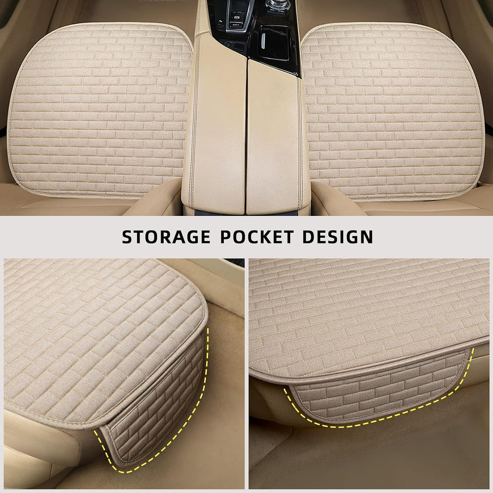 Beige Linen Back Seat Cover, Rear Car Seat Cover for Cars Truck SUV