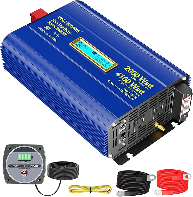 Power Inverter 2000Watt Pure Sine Wave Inverter 12V to 110V 120V AC 4100W Surge