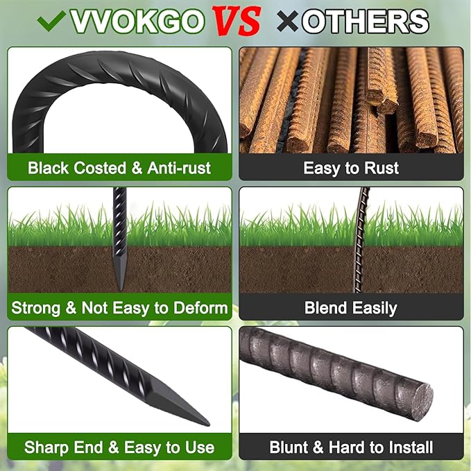 VVOKGO Rebar Stakes 18 Inch J Hook Heavy Duty Ground Anchors, 3/8" Diameter