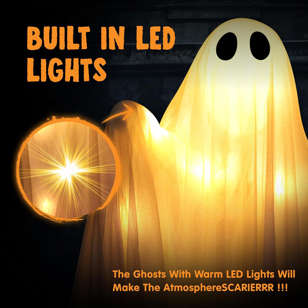 JOYIN 2 Pcs 47” Halloween Light up Hanging Ghost Decorations Outdoor, Hallowe...