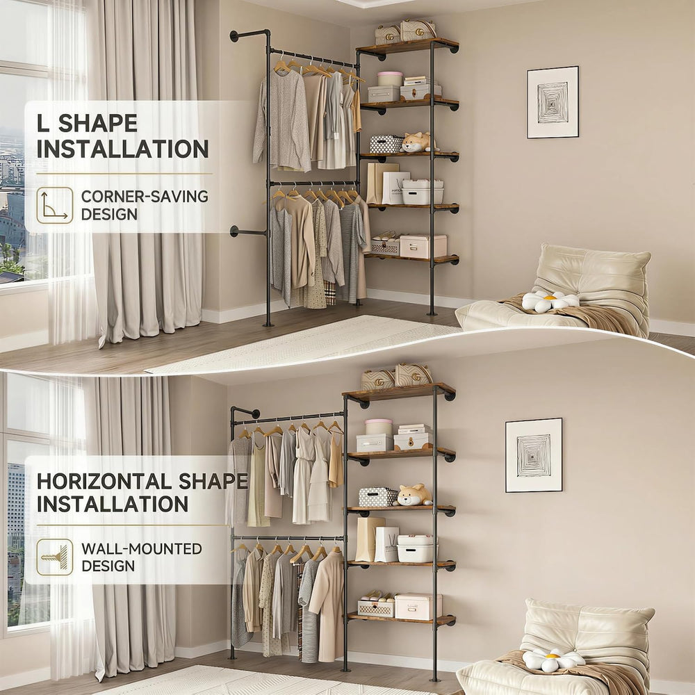 Expandable Industrial Pipe Clothes Rack,Corner Garment Rack
