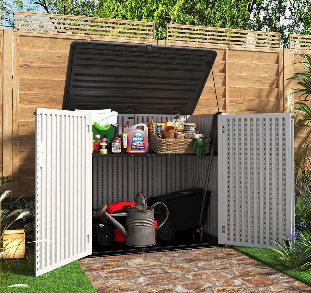 KINYING Horizontal Outdoor Storage Shed,47 Cu.ft Resin Outdoor Storage Cabine...