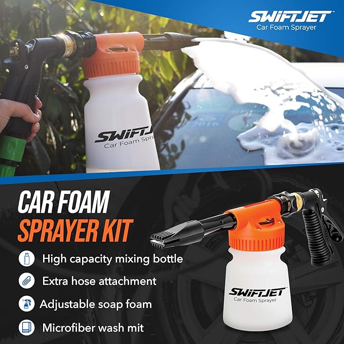 SwiftJet Car Wash Foam Gun + Microfiber Wash Mitt