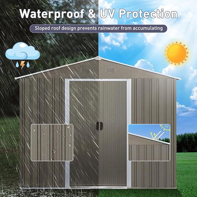 6x8 FT Outdoor Storage Shed, Metal Garden Shed