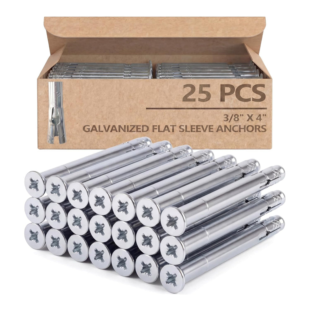 25 Pack 3/8" x 4" Flat Head Sleeve Anchors
