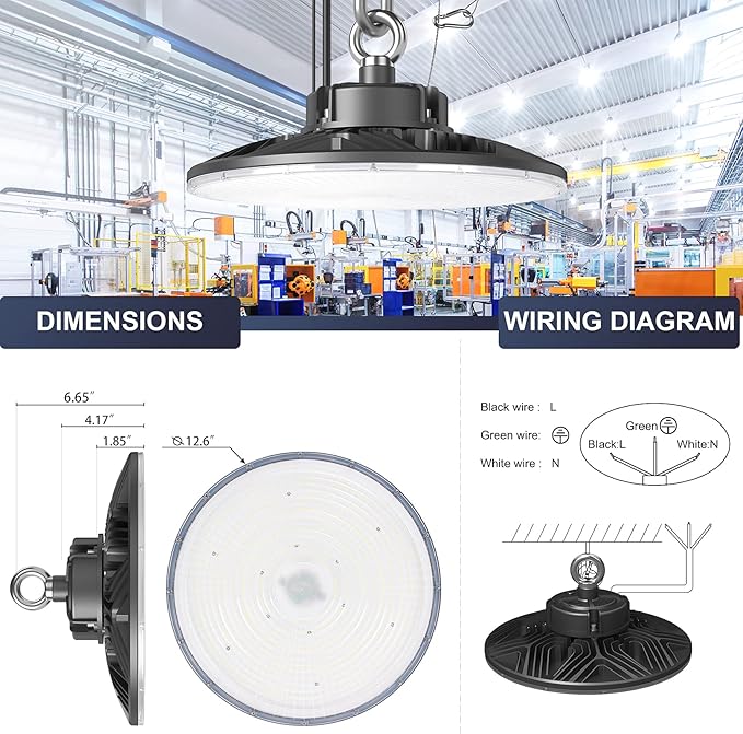 150W UFO-LED-High-Bay-Light, UL & DLC Listed 5000K Daylight 21000LM, 0-10V