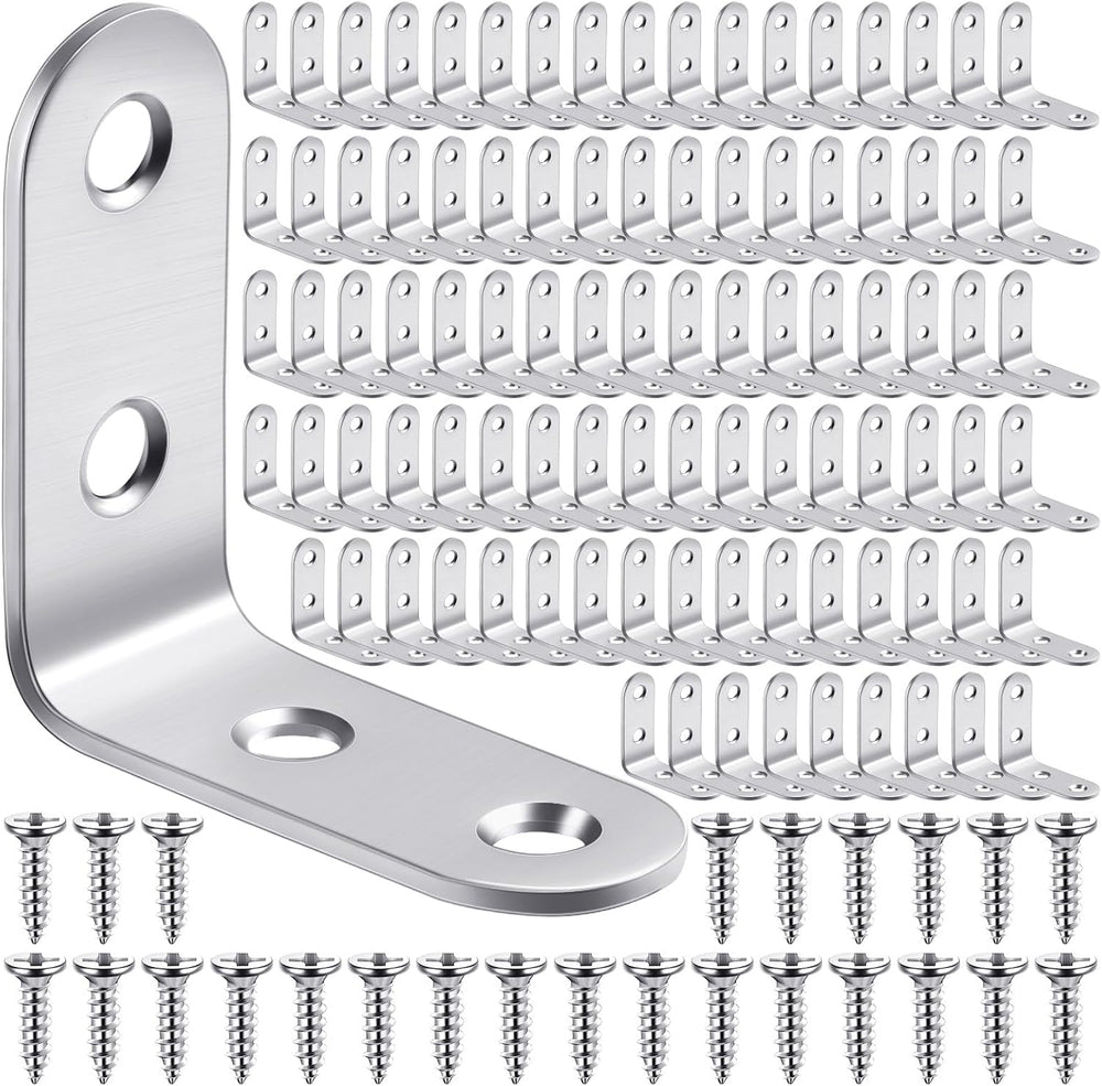 Pelopy 100 Pcs L Bracket Stainless Steel 90 Degree Brace, 1.57 x 1.57 Inch