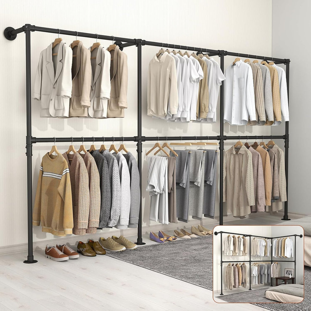 KELIXU 114.4" Industrial Pipe Clothing Rack for Wall Adjustable Height W...