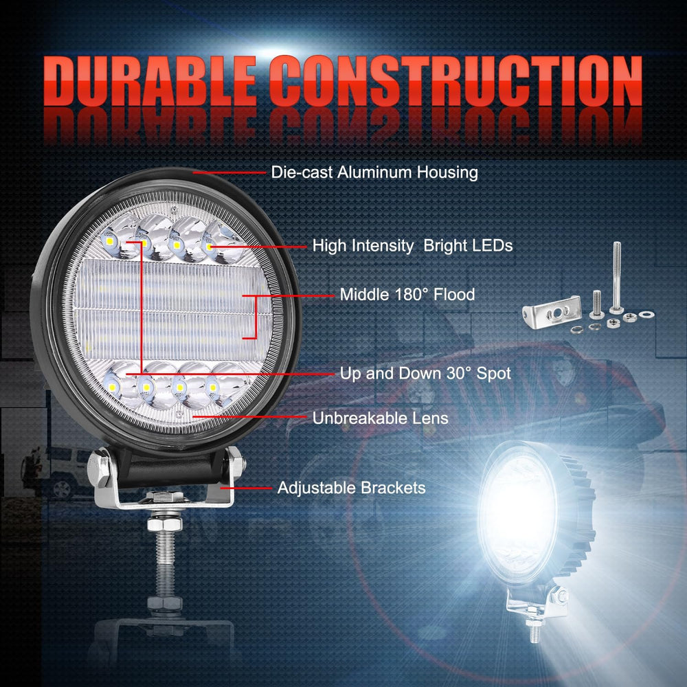 5 Inch Round Offroad Lights, OFFROADTOWN 2PCS 144W Spot Flood Combo Beam Roun...