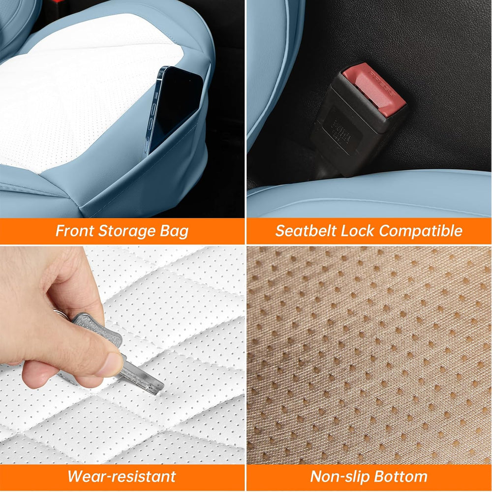 Blue White Car Seat Covers Full Set Universal 5-Seat Full Coverage