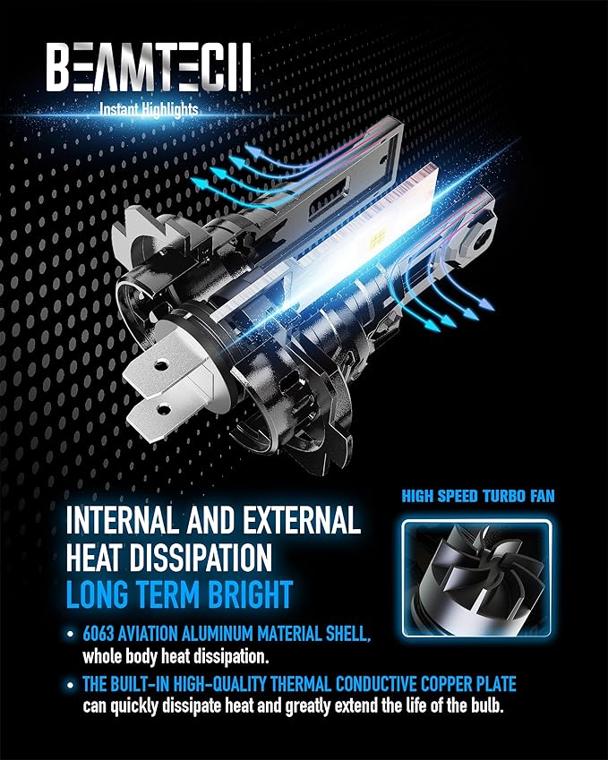 BEAMTECH H7 Light Bulb, No Adapter Need High Speed Fan 6500K Xenon White H7 (...