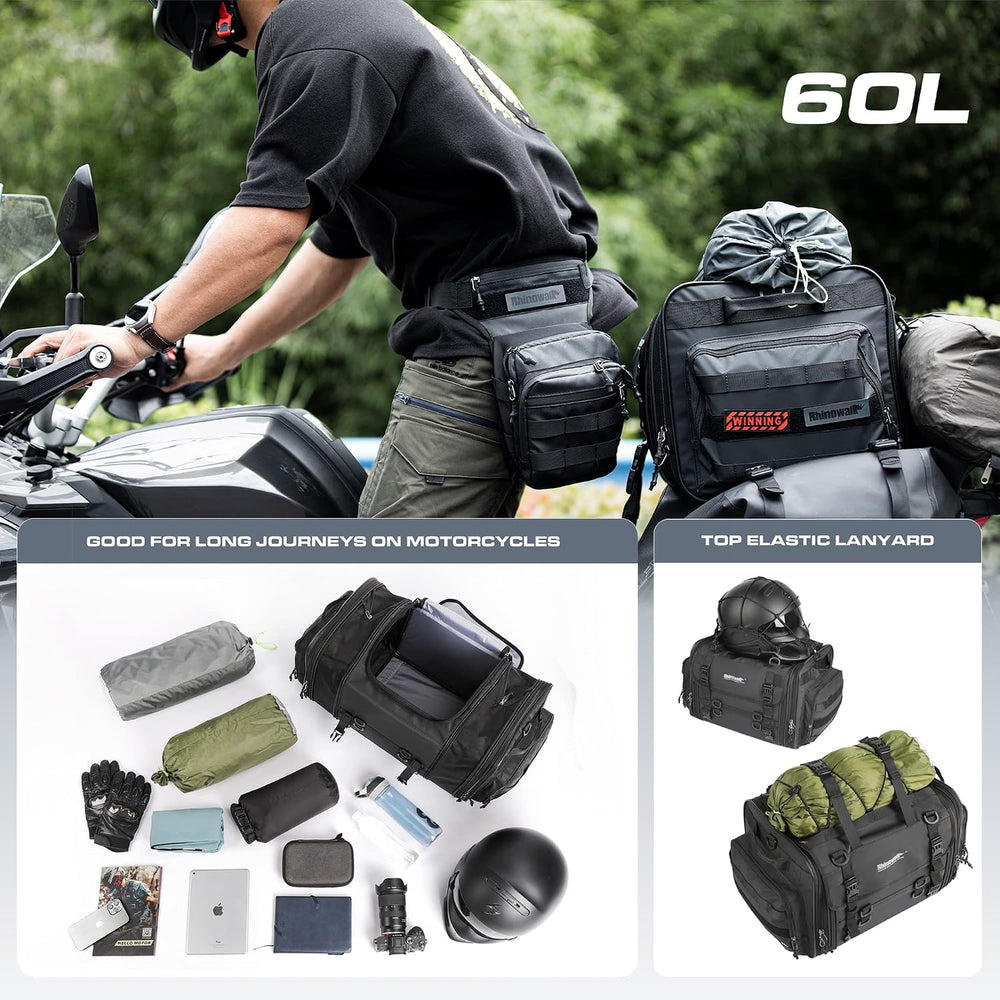 Rhinowalk Motorcycle Tail Bag, Expandable Motorcycle Travel Luggage Bags 60L,...